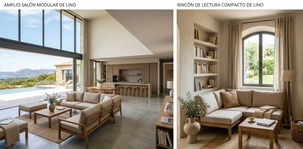 Sofás Modulares de Lino en distintos ambientes de la casa 